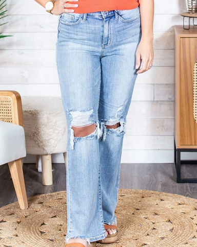 90s High Rise Distressed Straight Leg Jeans