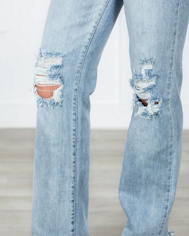 90s High Rise Distressed Straight Leg Jeans