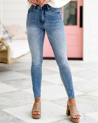 Medium Wash Vintage High Waist Control Top Skinny Jeans