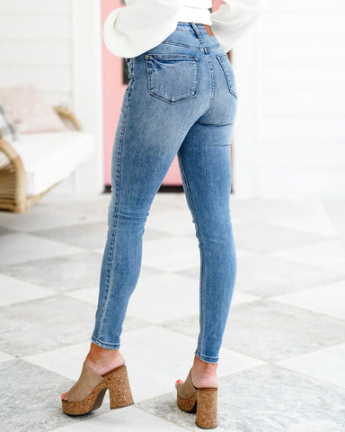 High Rise Dark Wash Tummy Control Slim Jeans