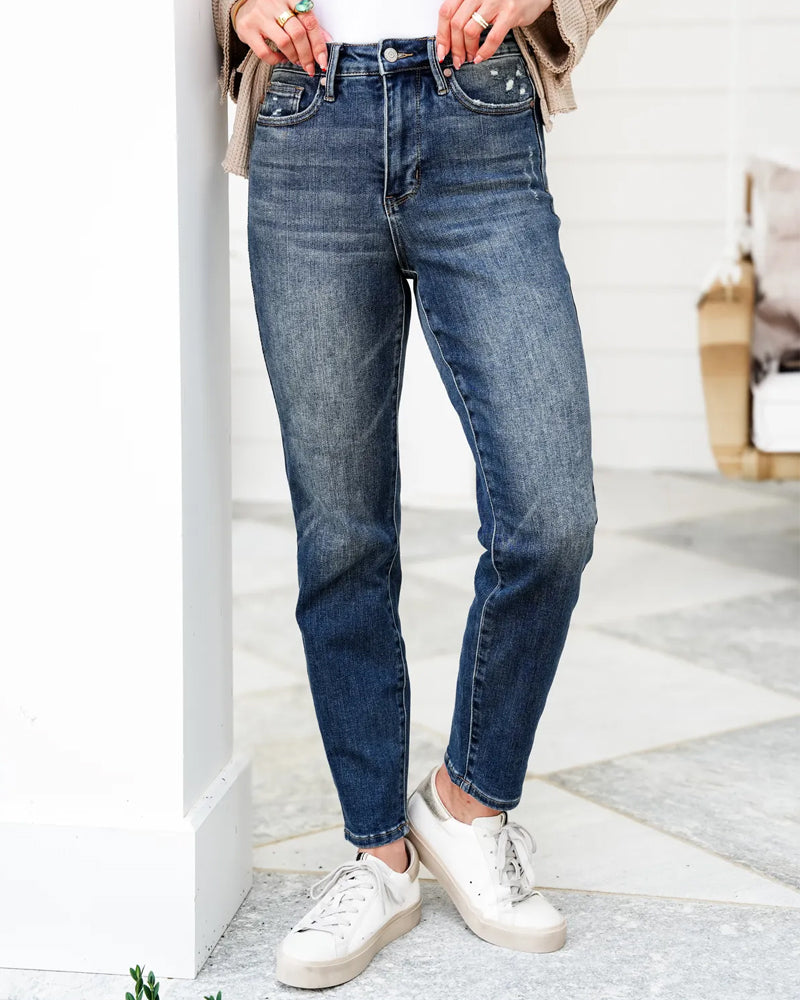 High Rise Dark Wash Tummy Control Slim Jeans