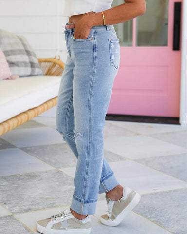 Light Wash Star Pocket Americana Cuffed Boyfriend Jeans