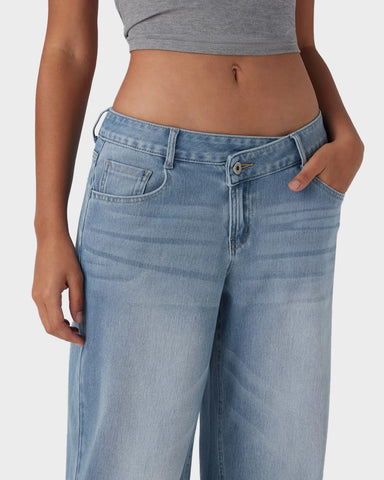 Asymmetric Low Rise Baggy Wide Leg Jeans