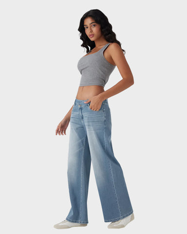 Asymmetric Low Rise Baggy Wide Leg Jeans