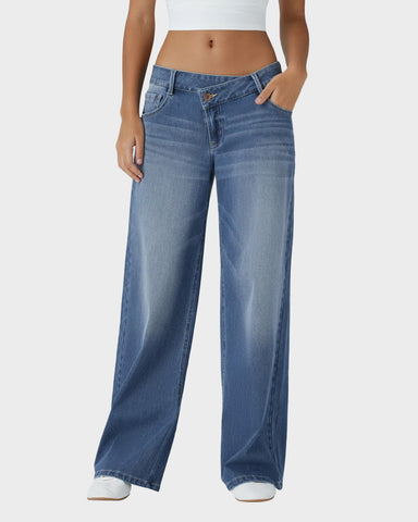 Asymmetric Low Rise Baggy Wide Leg Jeans