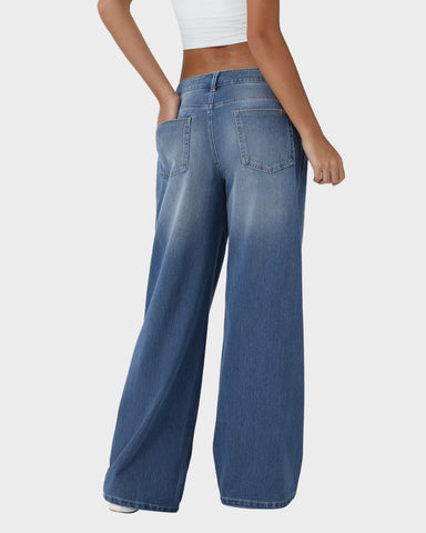 Asymmetric Low Rise Baggy Wide Leg Jeans