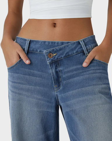 Asymmetric Low Rise Baggy Wide Leg Jeans