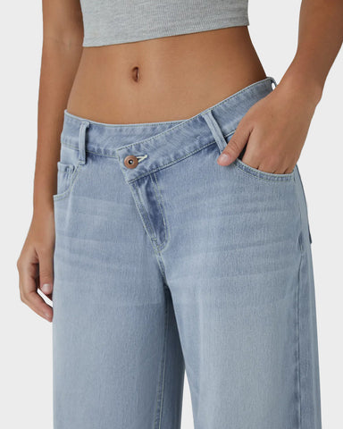 Asymmetric Low Rise Baggy Wide Leg Jeans