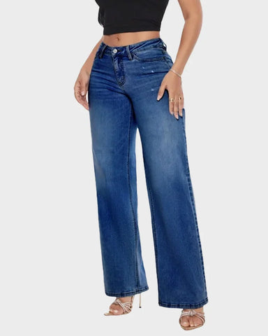 Mid-Low Rise Stretch Baggy Wide-Leg Jeans
