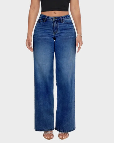 Mid-Low Rise Stretch Baggy Wide-Leg Jeans
