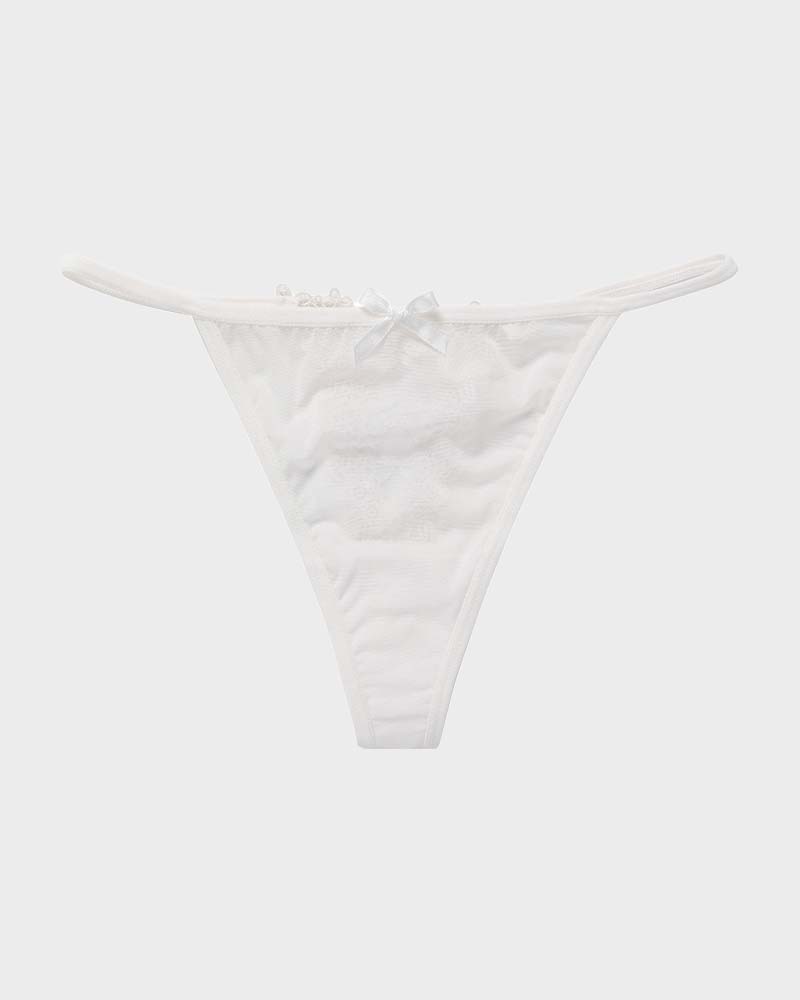 Panty V-string de malla con encaje