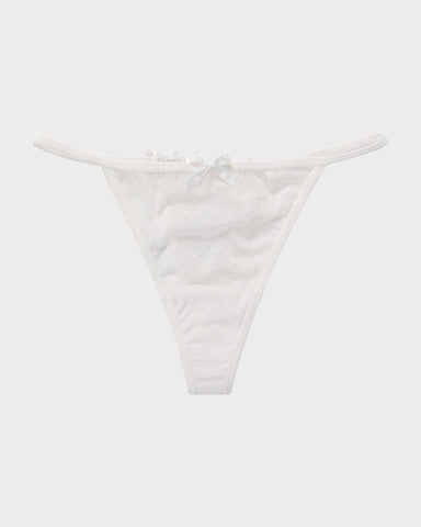 Panty V-string de malla con encaje