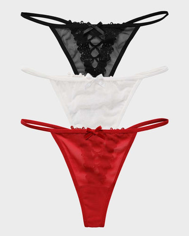 Panty V-string de malla con encaje