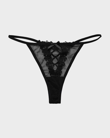 Panty V-string de malla con encaje