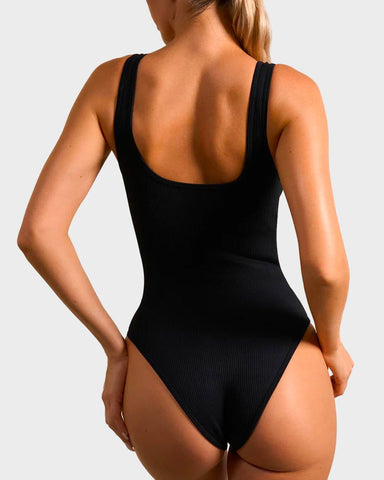 Wide Strap Backless Thong Bodysuit