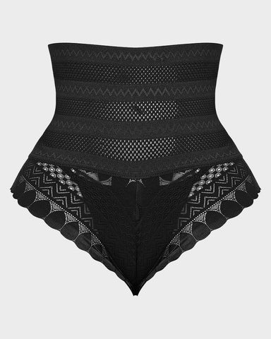 High Waist Lace Mesh Tummy Control Shaping Panty