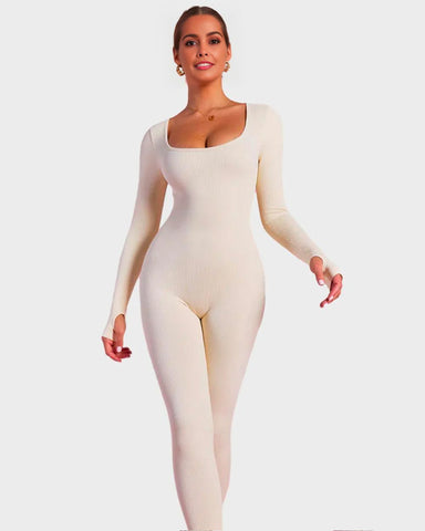 Long Sleeve Square Neck Full Body Shaper Jumpsuit