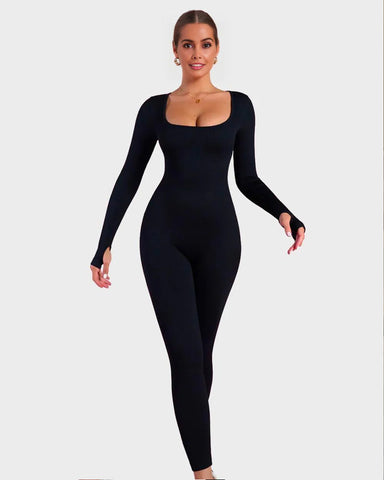 Long Sleeve Square Neck Full Body Shaper Jumpsuit