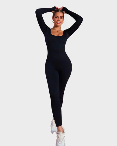 Long Sleeve Square Neck Full Body Shaper Jumpsuit