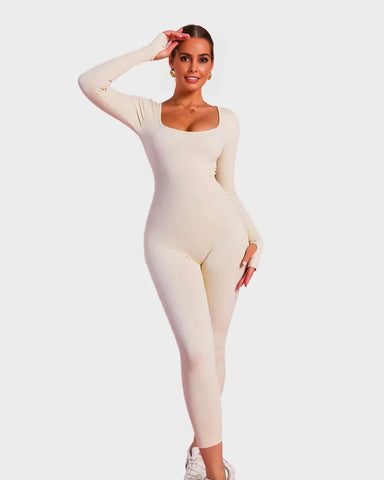 Long Sleeve Square Neck Full Body Shaper Jumpsuit