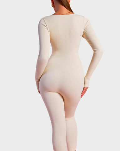 Long Sleeve Square Neck Full Body Shaper Jumpsuit