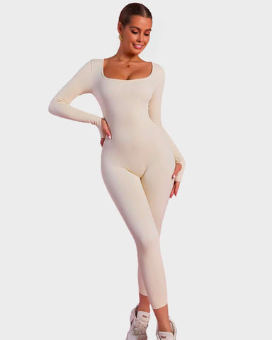 Long Sleeve Square Neck Full Body Shaper Jumpsuit