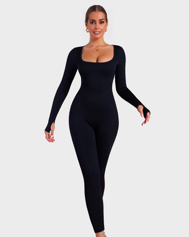 Long Sleeve Square Neck Full Body Shaper Jumpsuit