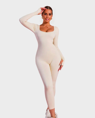 Long Sleeve Square Neck Full Body Shaper Jumpsuit