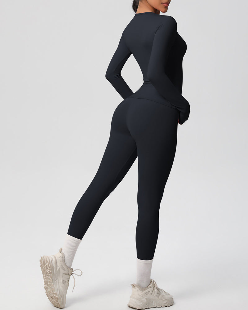 Long Sleeve Round Neck Top And Leggings Tracksuit Set