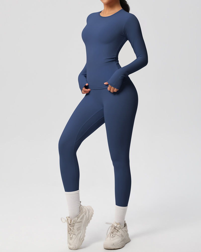 Long Sleeve Round Neck Top And Leggings Tracksuit Set