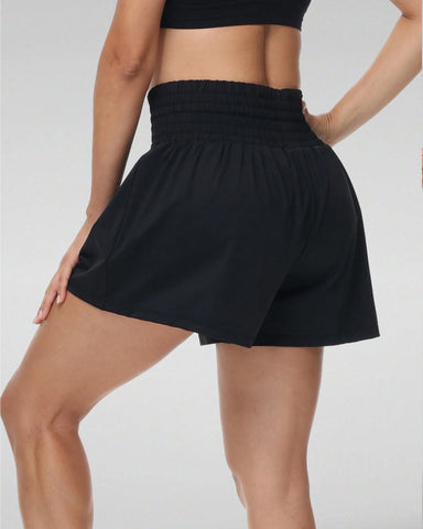 Women's 2 In 1 Pocket Drawstring Athletic High Waisted Sports Shorts Skirt