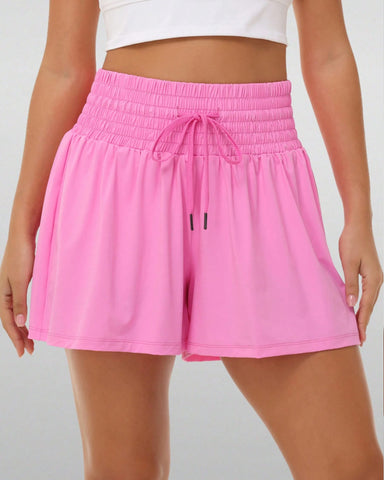 Women's 2 In 1 Pocket Drawstring Athletic High Waisted Sports Shorts Skirt