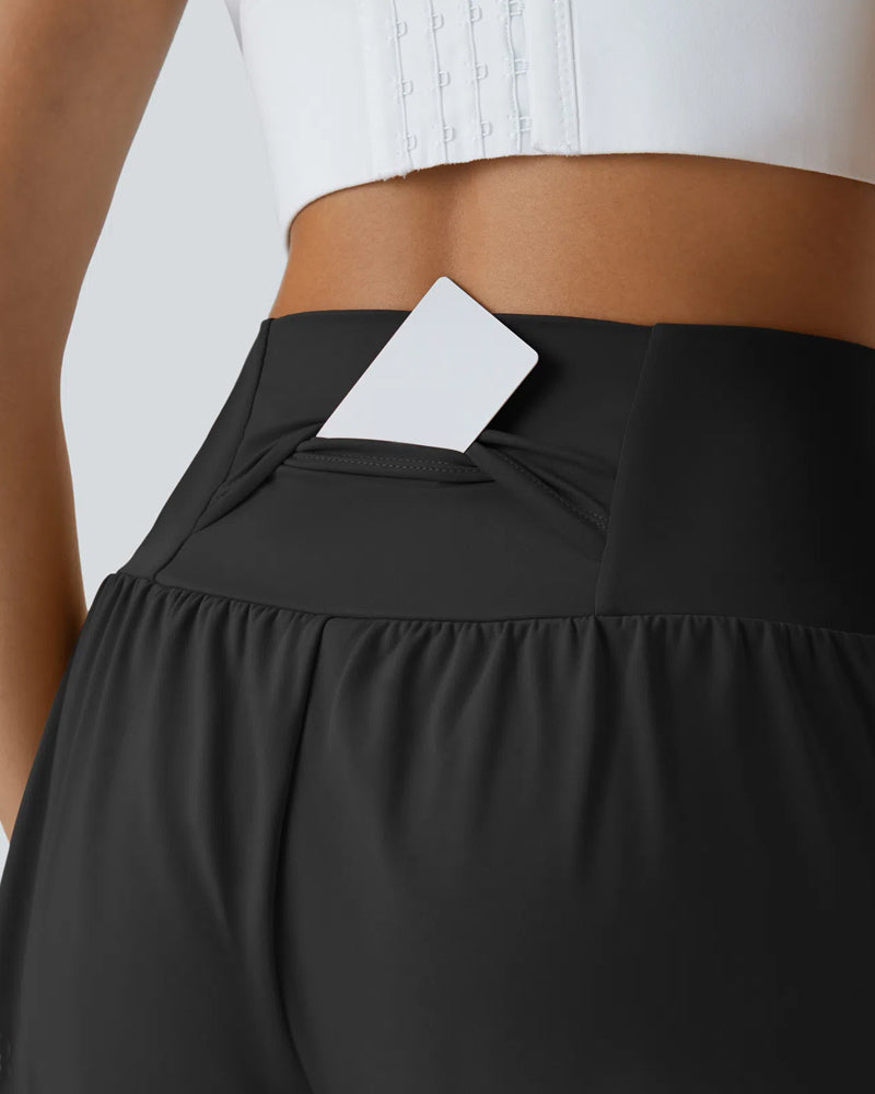 Super High Waisted  2-in-1 Yoga Shorts with Back & Side Hidden Pockets