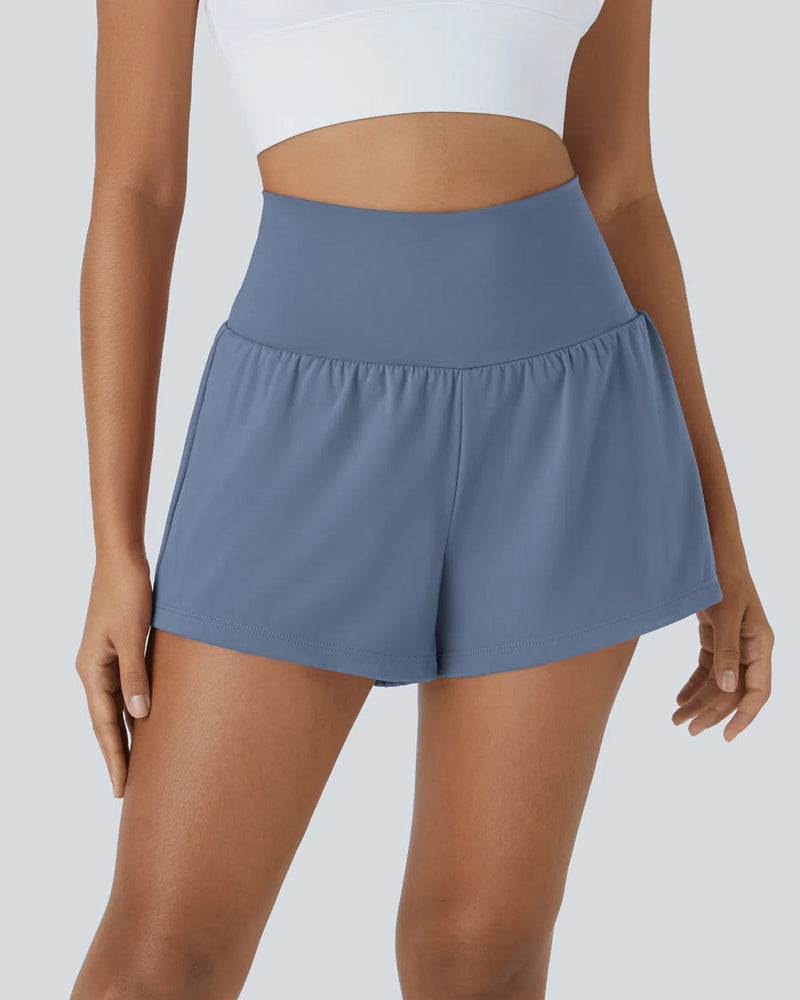 Super High Waisted  2-in-1 Yoga Shorts with Back & Side Hidden Pockets