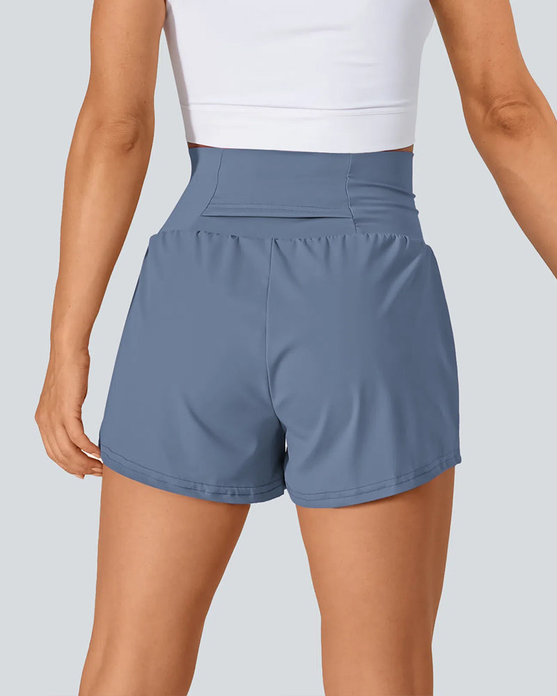 Super High Waisted  2-in-1 Yoga Shorts with Back & Side Hidden Pockets