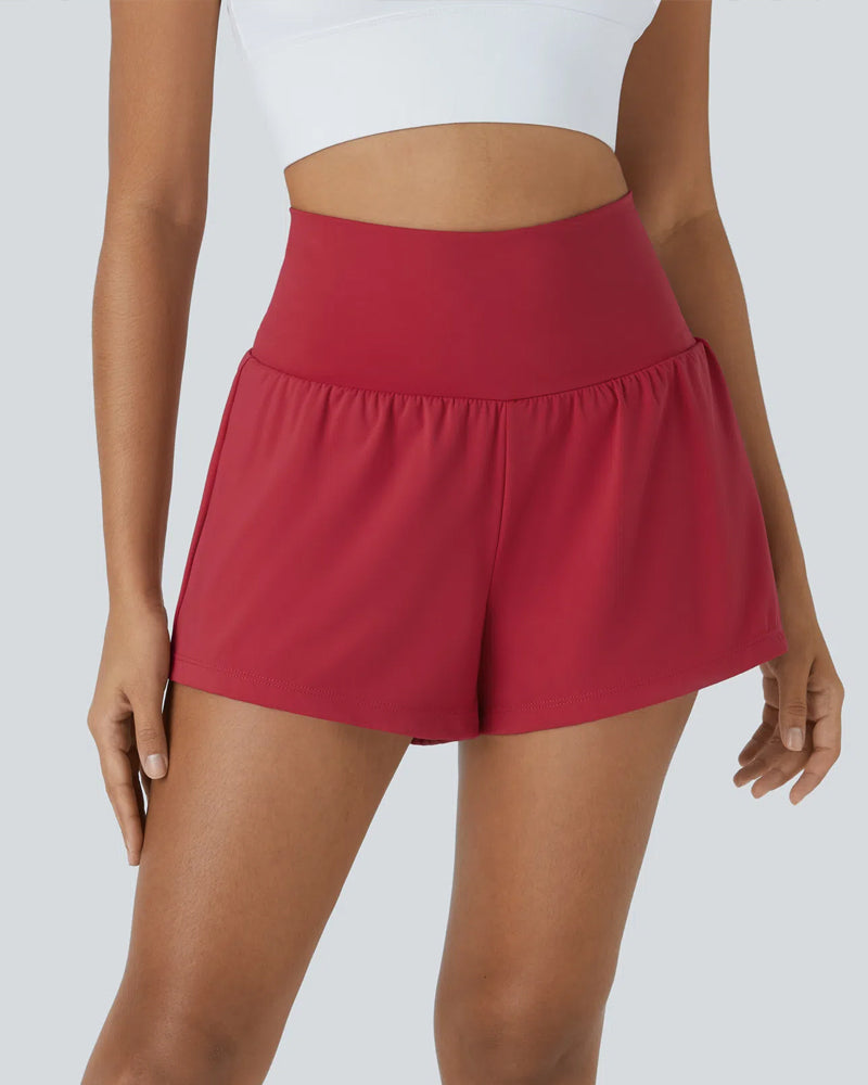 Super High Waisted  2-in-1 Yoga Shorts with Back & Side Hidden Pockets