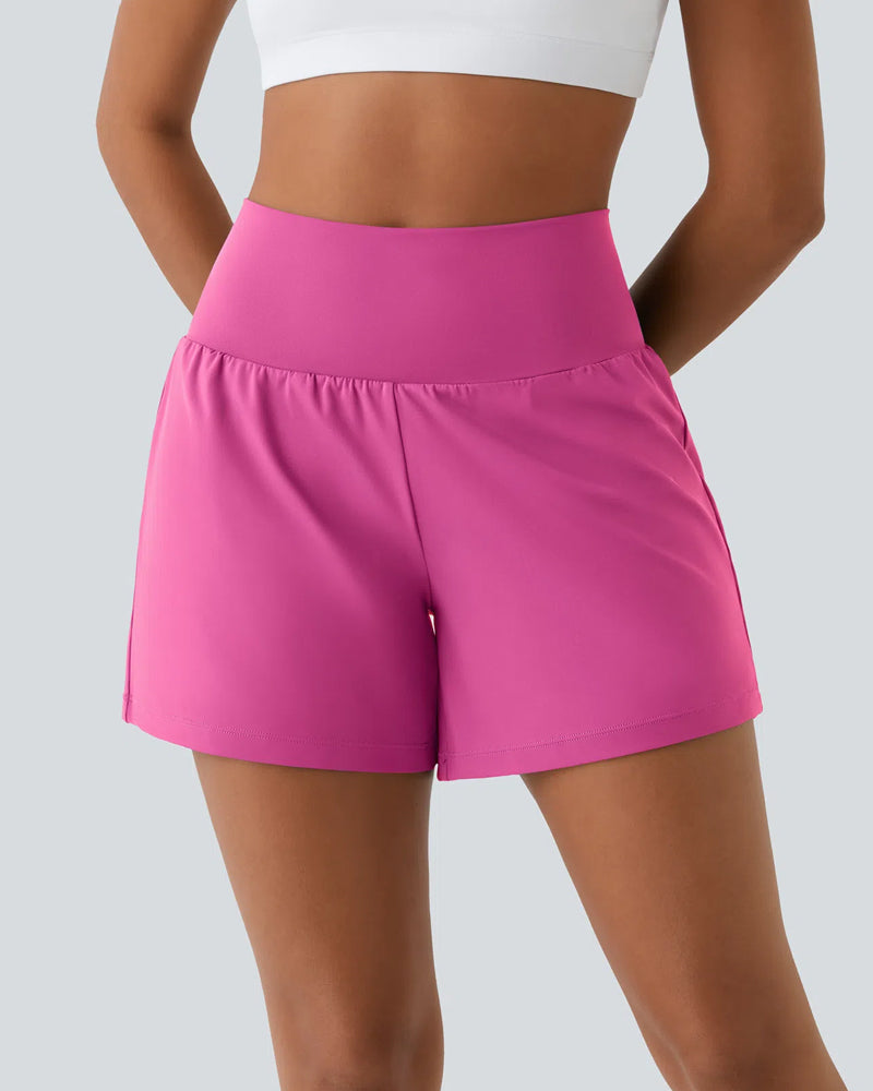 Super High Waisted  2-in-1 Yoga Shorts with Back & Side Hidden Pockets