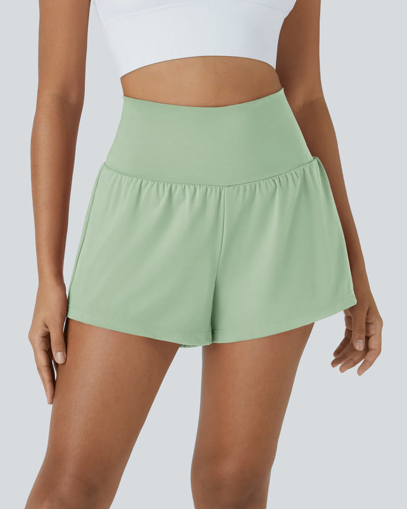 Super High Waisted  2-in-1 Yoga Shorts with Back & Side Hidden Pockets