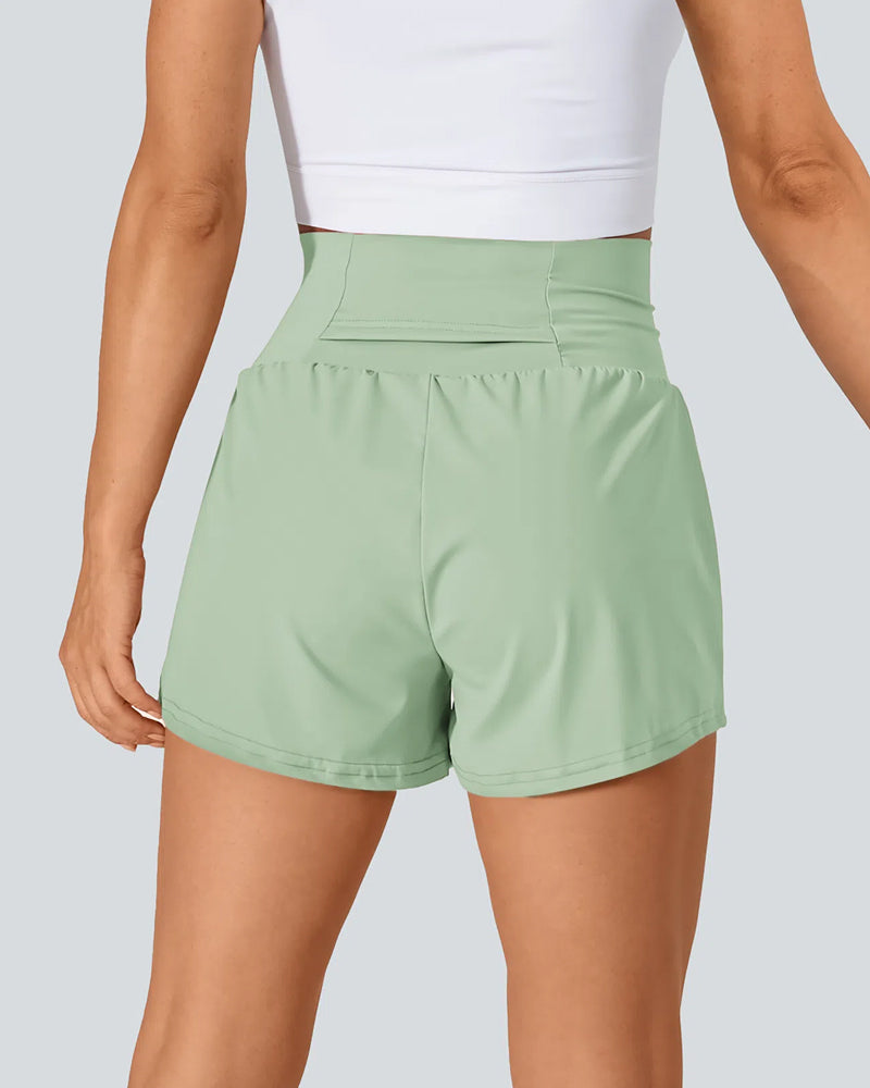 Super High Waisted  2-in-1 Yoga Shorts with Back & Side Hidden Pockets