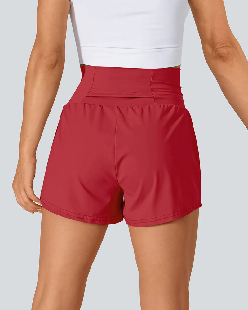 Super High Waisted  2-in-1 Yoga Shorts with Back & Side Hidden Pockets