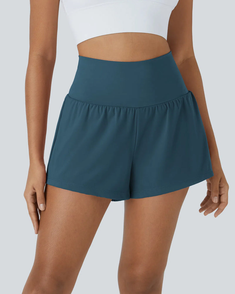 Super High Waisted  2-in-1 Yoga Shorts with Back & Side Hidden Pockets