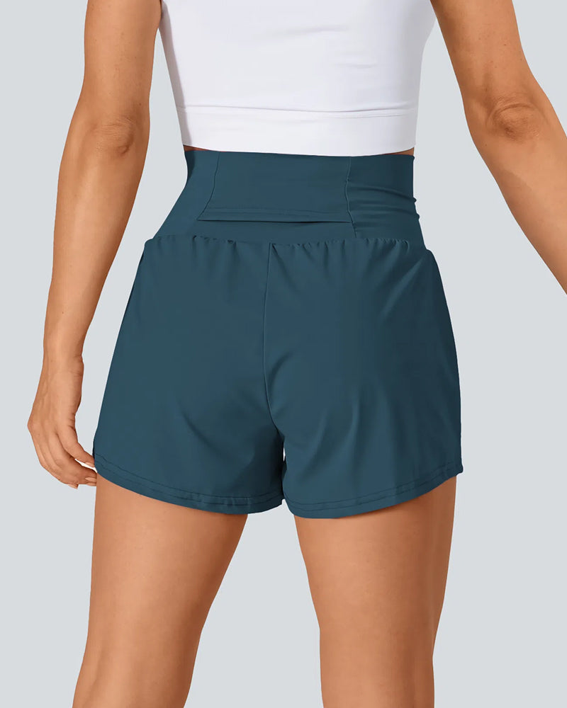 Super High Waisted  2-in-1 Yoga Shorts with Back & Side Hidden Pockets