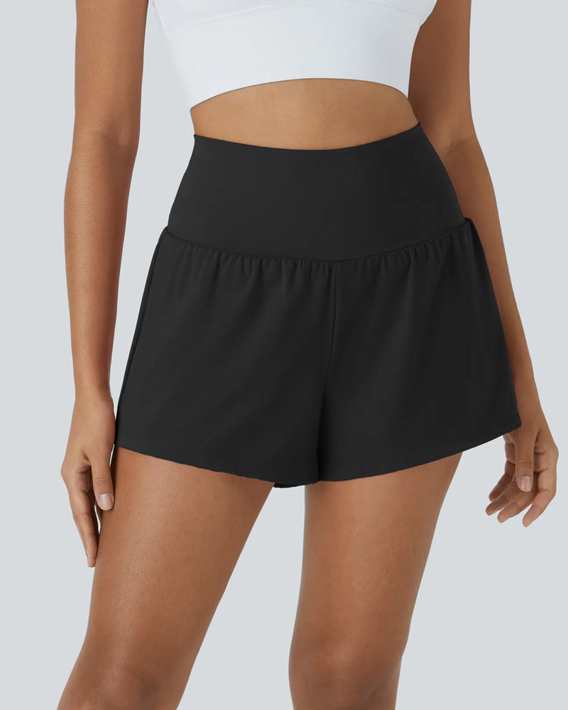 Super High Waisted  2-in-1 Yoga Shorts with Back & Side Hidden Pockets