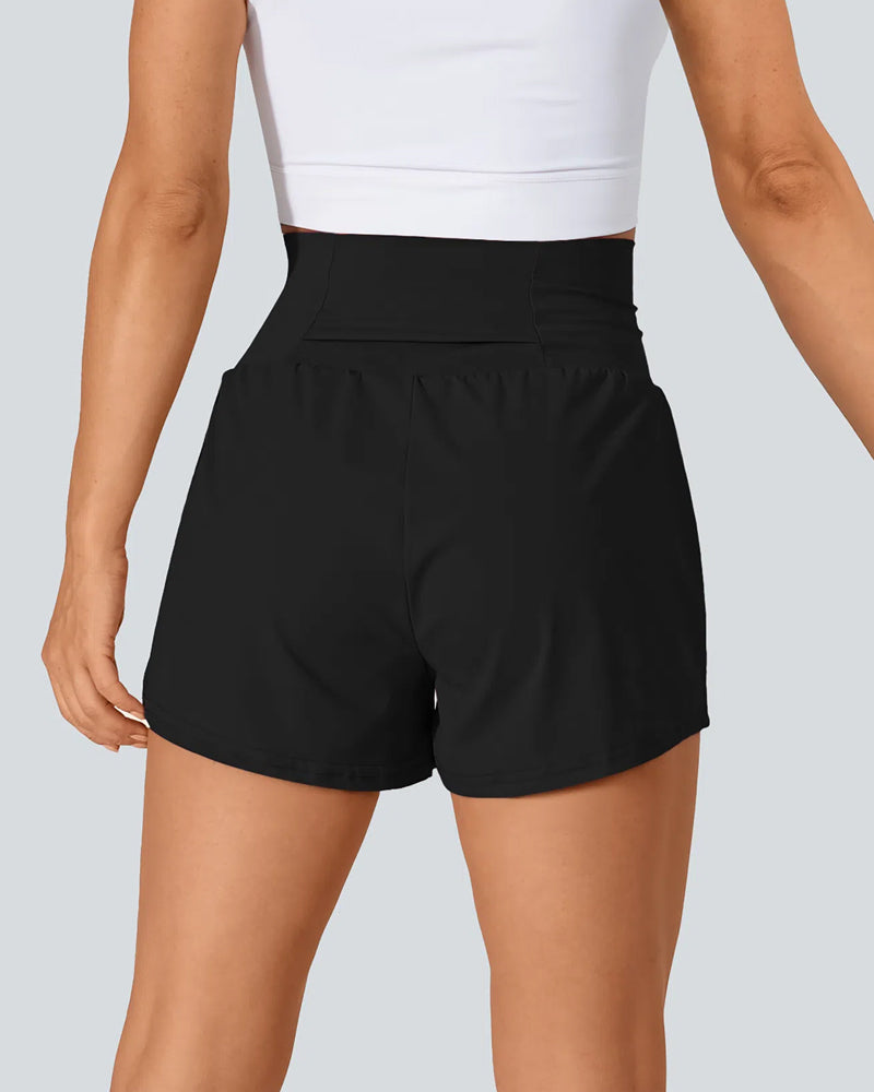 Super High Waisted  2-in-1 Yoga Shorts with Back & Side Hidden Pockets