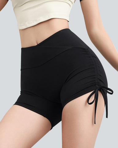 High Waisted Crossover Side Pocket Yoga Biker Shorts 3" for Women