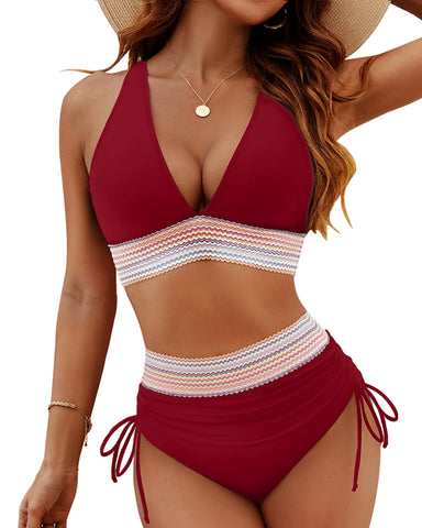 Conjuntos de bikini con bloques de color y control de barriga de talle alto