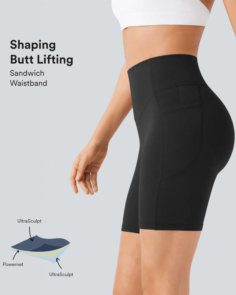 High Waisted Butt Lifting Tummy Control Side Pocket Shaping Training Shorts