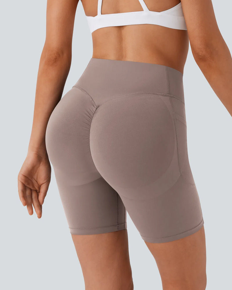 High Waisted Butt Lifting Tummy Control Side Pocket Shaping Training Shorts