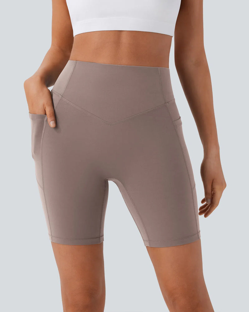 High Waisted Butt Lifting Tummy Control Side Pocket Shaping Training Shorts