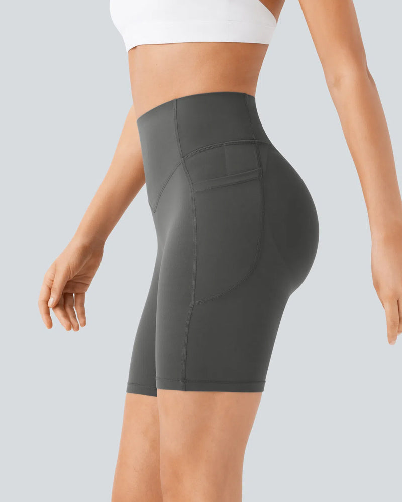 High Waisted Butt Lifting Tummy Control Side Pocket Shaping Training Shorts